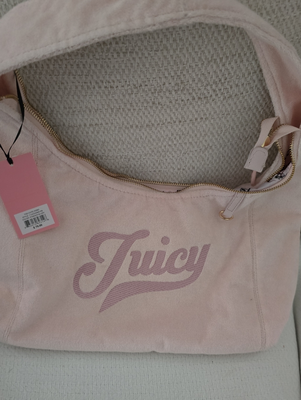 Juicy Couture Light Pink Logo Shoulder Bag with Gold Hardware